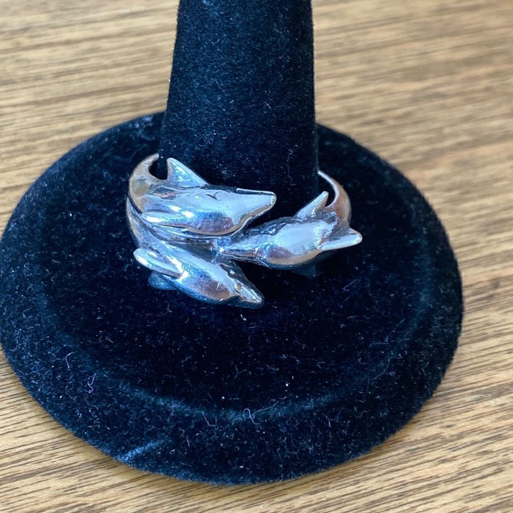 Triple dolphin sterling silver ring